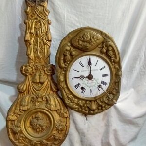 ancien mouvement de comtoise du XIXème + balancier + poids + clé - PG10